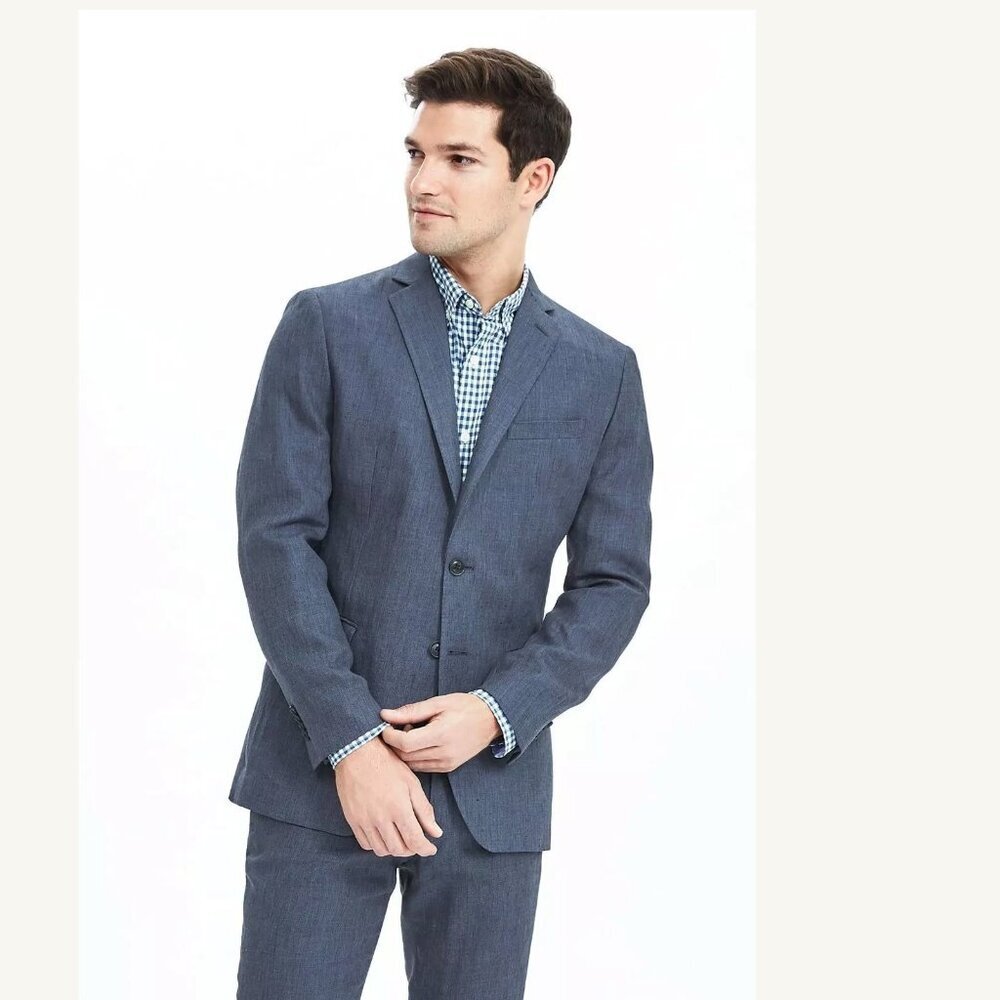 Banana Republic Linen Summer Sport Coat Navy Blue Modern Slim Fit Mens 40R